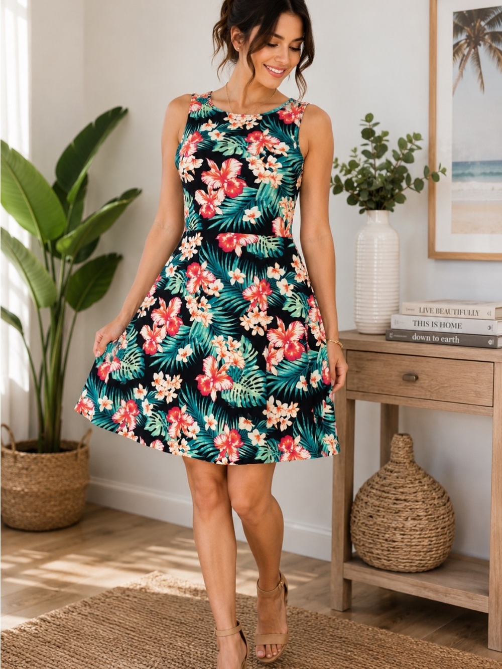 PINK Victoria’s Secret Women’s Tropical Floral Skater Dress Sleeveless  # 170